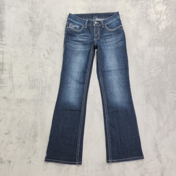 Faded Glory Denim - Faded Glory Jeans Womens 8 Blue Low Rise Bootcut Embroidered Rhinestone Stretch